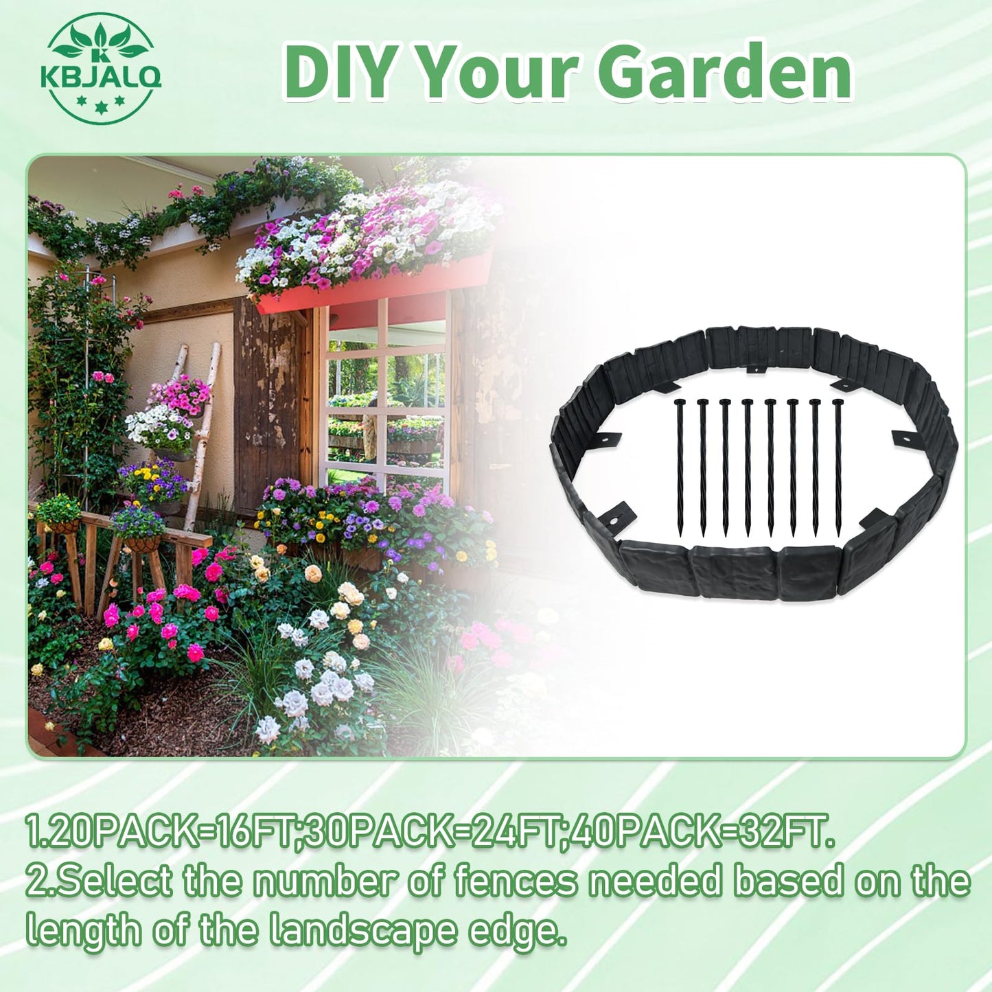 KBJALQ Garden Edging Border with Anchoring Spikes,Plastic Landscape Edging Border Imitation Stone Fence for DIY Outdoor Yard Landscaping (40, Gray)