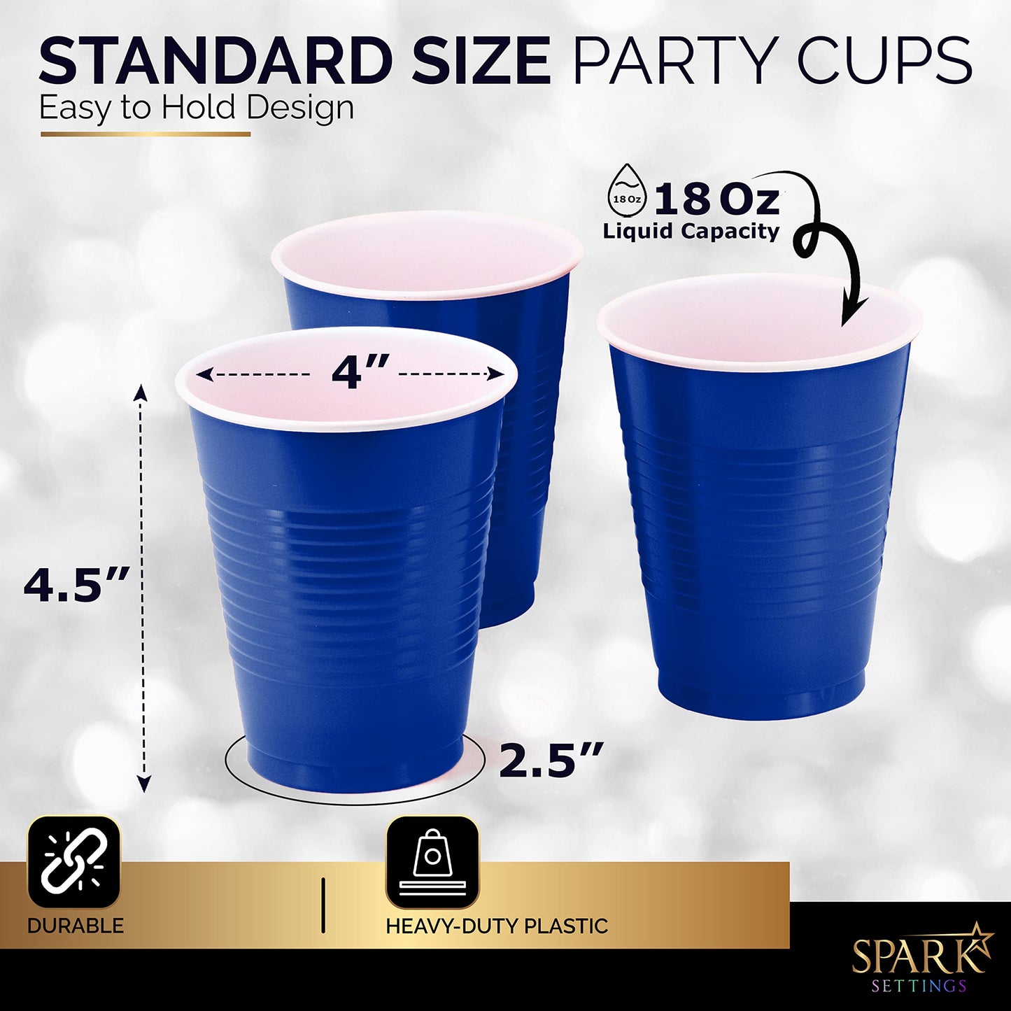 Amcrate Disposable Cups, Royal Blue 18-Ounce Plastic Party Cups, Strong and Sturdy for Wedding, Christmas, Halloween, 50 Pack