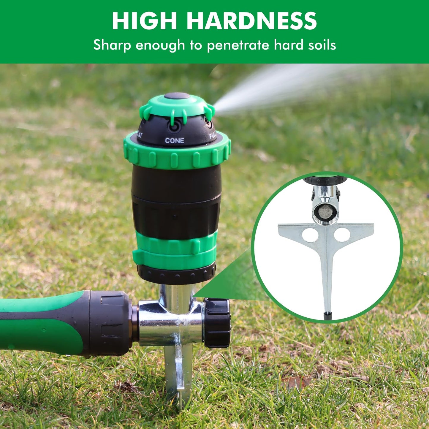 [2 Pack] RESTMO Rotary Gear Drive Sprinkler with Metal Spike Base, 5-Pattern Heavy Duty Gardening Watering System, Multi-Adjustable Lawn Sprinkle for Garden Plant, Flower Bed and Large Yard Area