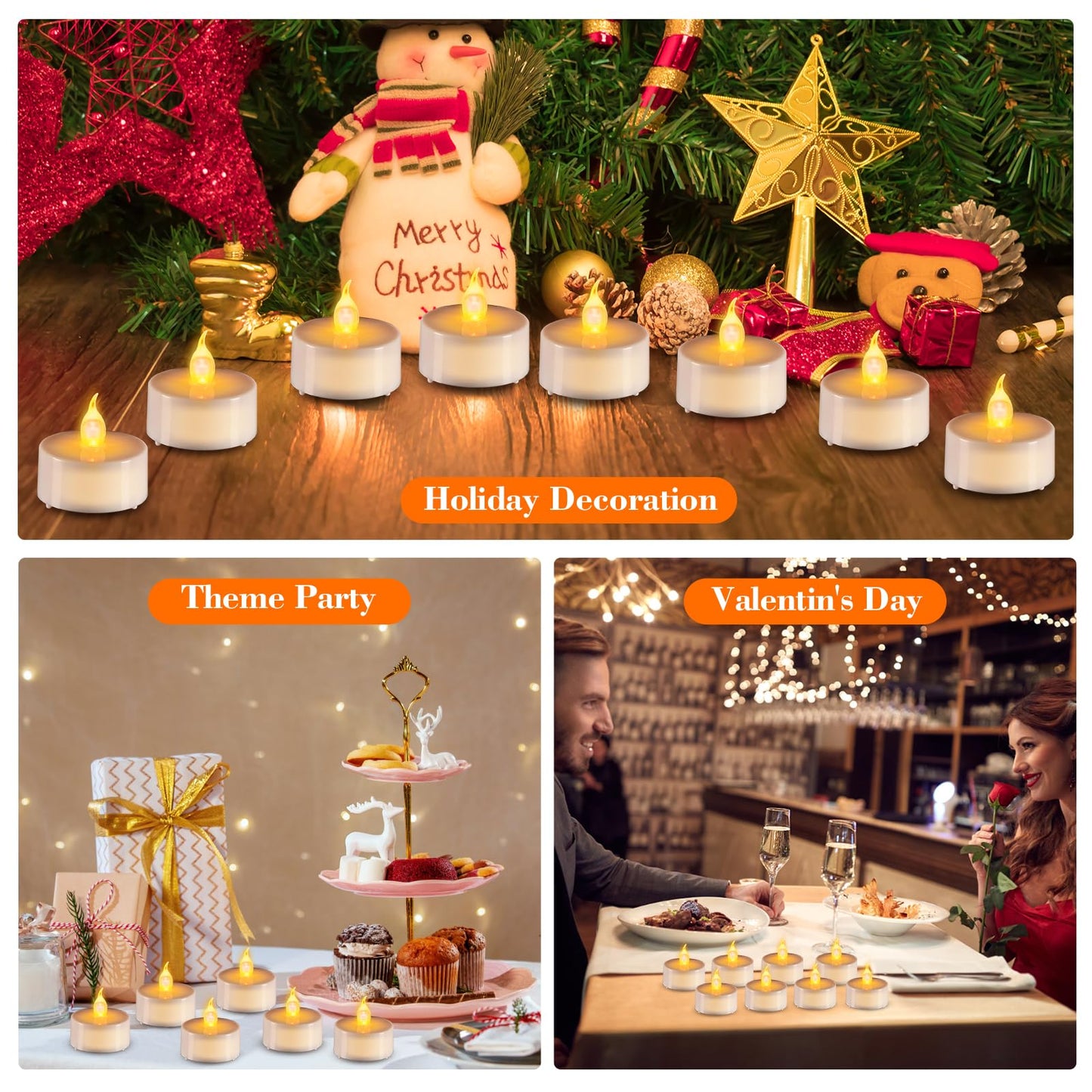 cimetech 24PCs Led Tea Lights with Timer, Electric Flickering Flameless Candles Battery Operated Led Candle Tealights with Remote Control for Halloween Decor & Christmas Decorations