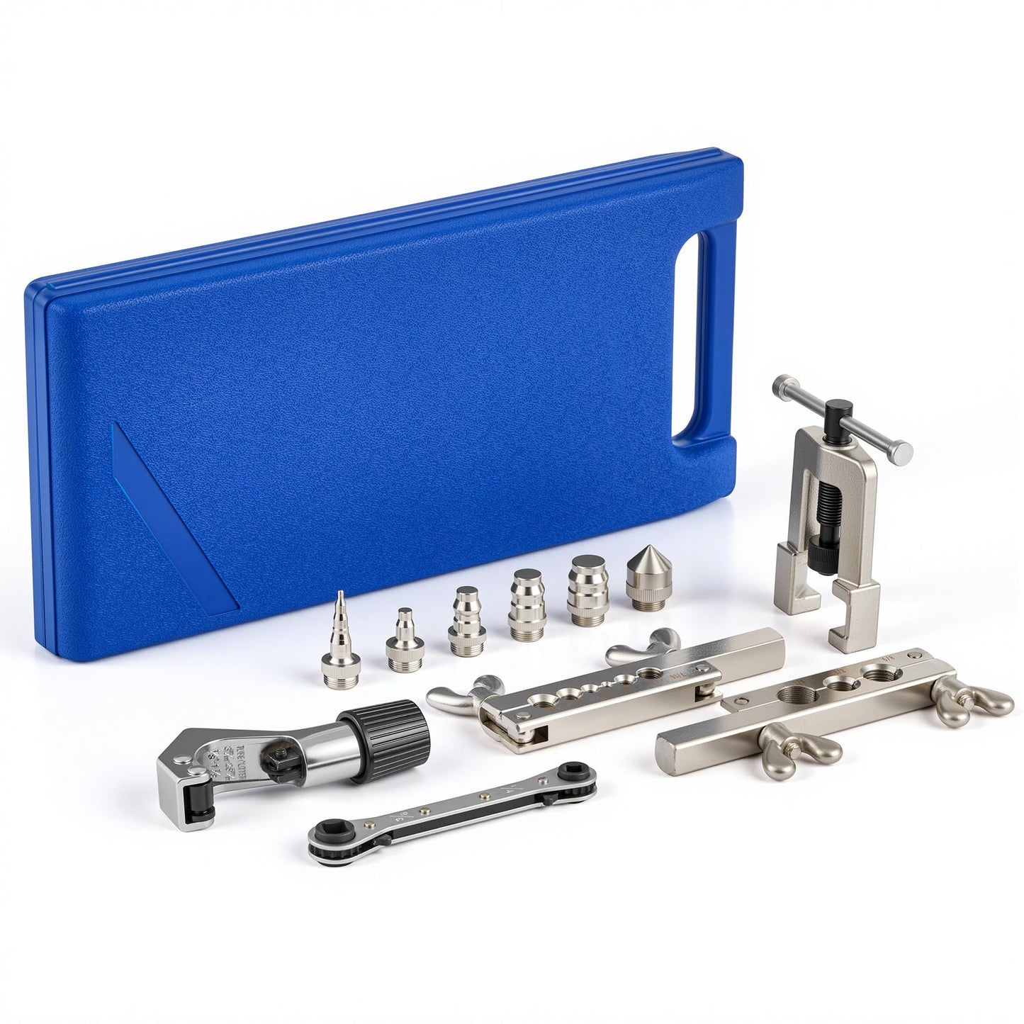 Orion Motor Tech Single Flaring Tool & Swaging Tool Kit for HVAC Tubing, 45 Degree 1/8" - 3/4" Flare Tool Kit with Swaging Adapters, Tube Cutter & Ratchet Wrench, Single Flare Tool for Soft Metals