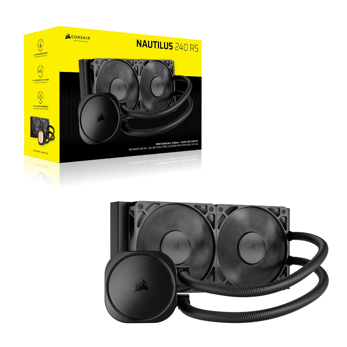 CORSAIR Nautilus 240 RS Liquid CPU Cooler – 240mm AIO – Low-Noise – Direct Motherboard Connection – Daisy-Chain – Intel LGA 1851/1700, AMD AM5/AM4 – 2X RS120 Fans Included – Black