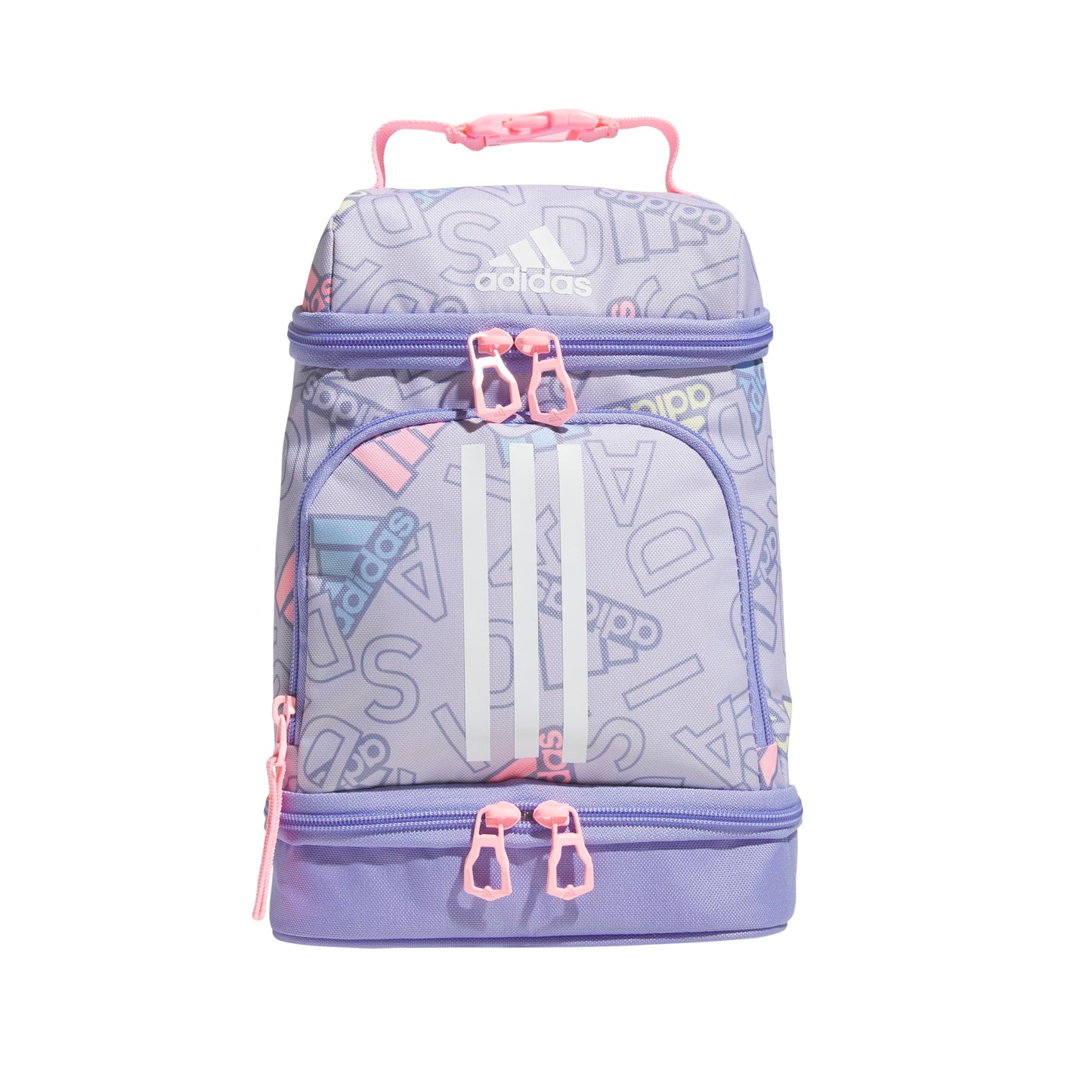 adidas Excel Insulated Lunch Bags, Lunch Cooler with Zipper, Pocket for Ice Pack, and Clip, Temperature Control Insulation, Adi Comp Silver Violet/Light Purple/Pink Spark, One Size, Excel Insulated