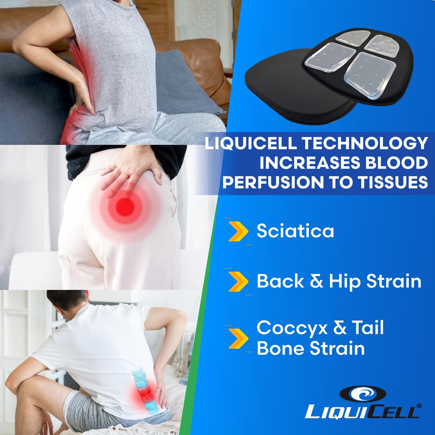 Ergo21 Liquicell Original Seat Cushion - Better Than Gel, Foam, and Air! Liquid-Filled Membranes. Blood Flow Improved by 150%