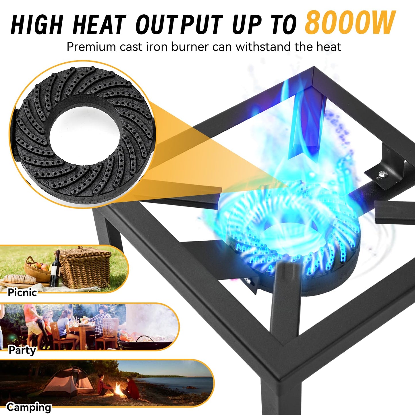 Onlyflame Heavy Duty Single Propane Burner - Outdoor Gas Stove Burner Cooker for Home Brewing, Turkey Fry, Maple Syrup Prep, Camping, Tailgating - 80,000 BTU
