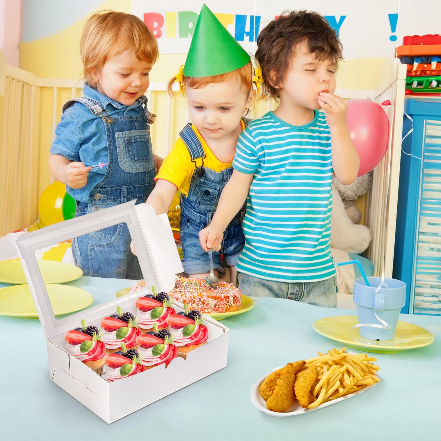 Jucoan 50 Pack White Paper Cupcake Box with Insert and Window Hold 6 Standard Cupcakes, Cupcake Carrier Container, Bakery Muffin Box for Pastry, Cookies, Birthday, Mother's Day, Wedding Party
