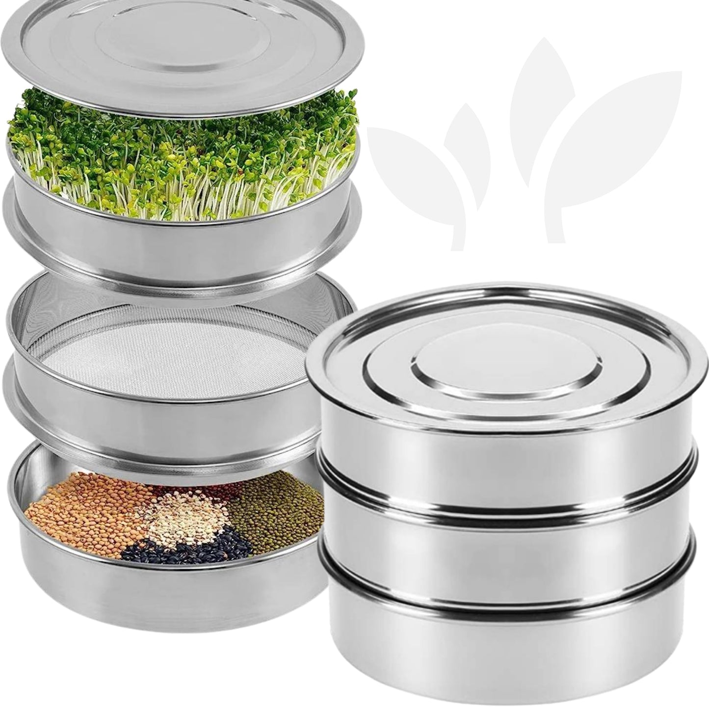 YARRD Stainless Steel Seed Sprouting Kit – Stainless Steel Sprouting Tray Round 3-Tier for Microgreens Broccoli Sprouts Growing Kit Microgreens Tray Seed Germination