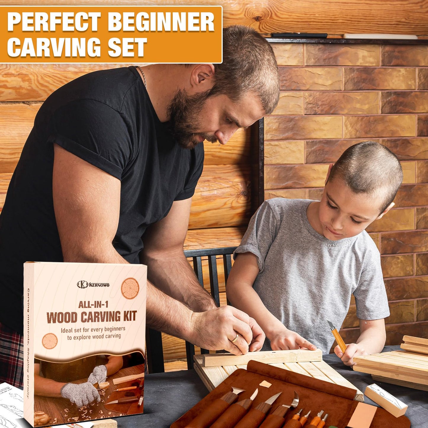 Wood Carving Kit, 24Pcs Wood Carving Tools with PU Storage Bag, Wood Whittling Knife Kit with 4pcs Templates & 6pcs Basswood Blocks for DIY Beginners