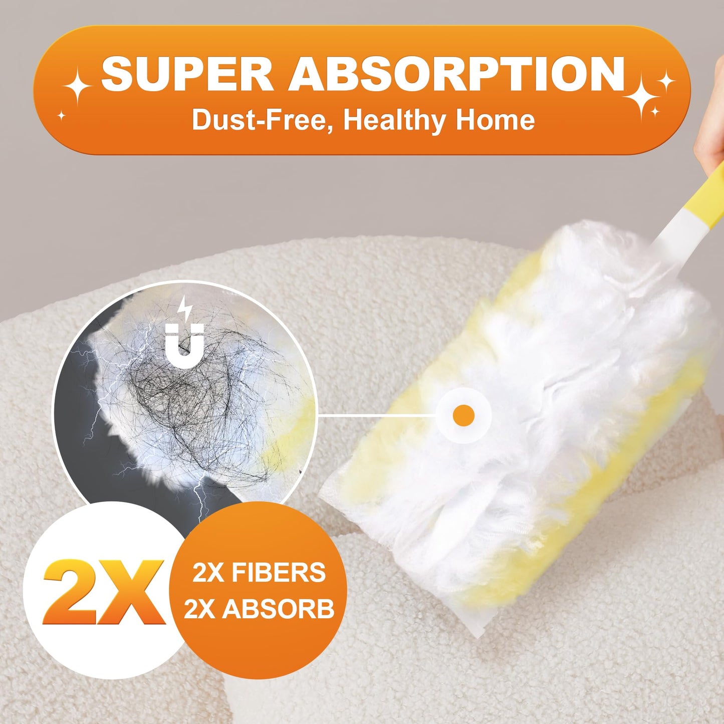 JOYMOOP 48 Ct Duster Refill with 1 Short Handle for Cleaning, Dispsable Dusters Ceaning kit Compatible with Swiffer Duster Handles, Heavy Duty Dusters for Multi-Surface and Home Cleaning