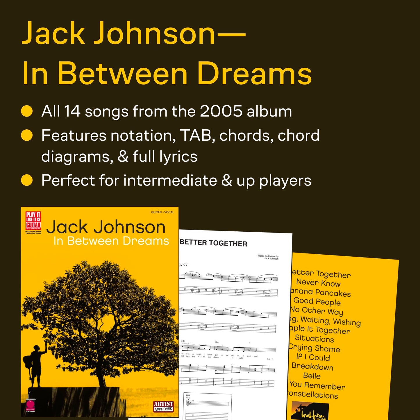 Jack Johnson: In Between Dreams | Guitar TAB Songbook for Intermediate Players | Acoustic Guitar Sheet Music Book with Lyrics and Chords | Play-It-Like-It-Is Artist Folio for Pop Rock Guitarists
