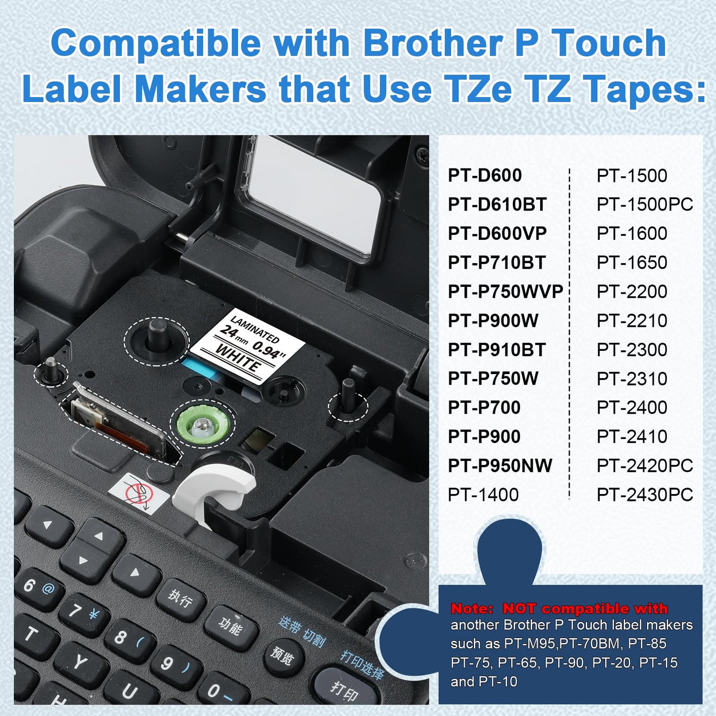 Labelife TZe-251 Label Tape 24mm Replace for Brother P Touch TZe TZ Tape 24mm 0.94'' Laminated White Label TZe251 for Brother Ptouch PT D600 D610BT PTP710BT P750W Label Maker, 5-Pack