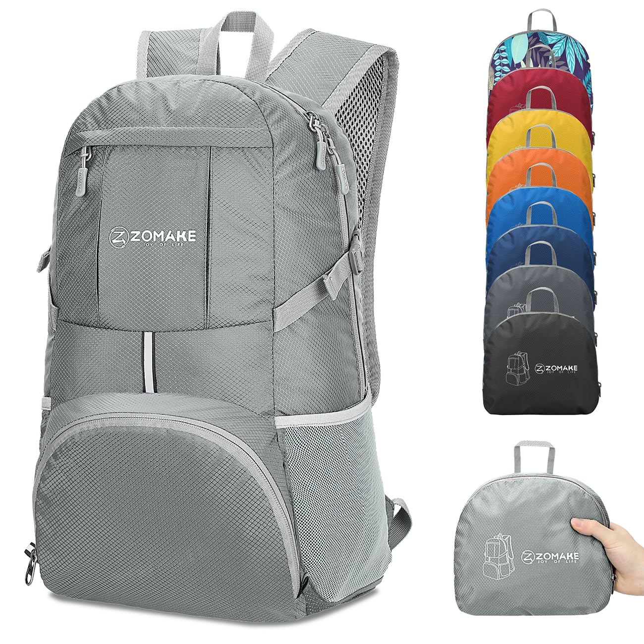 ZOMAKE Packable Hiking Backpack 35L, Water Resistant Lightweight Foldable Backpacks Daypack for Outdoor Hiking Women Men(Sliver Grey)