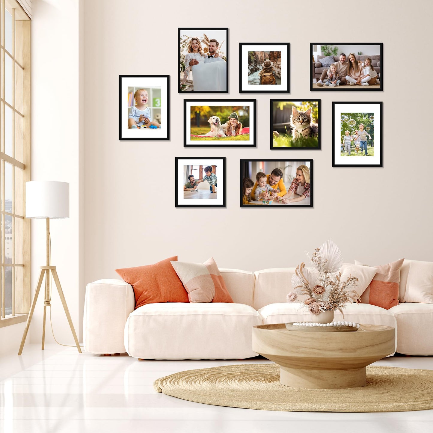 FIXSMITH 11x17 Picture Frame Set of 4, Photo Frame with HD Plexiglass, Display Pictures 9x15 with Mat or 11x17 Without Mat, Black Picture Frames Collage Wall Decor, Gallary Wall Frame