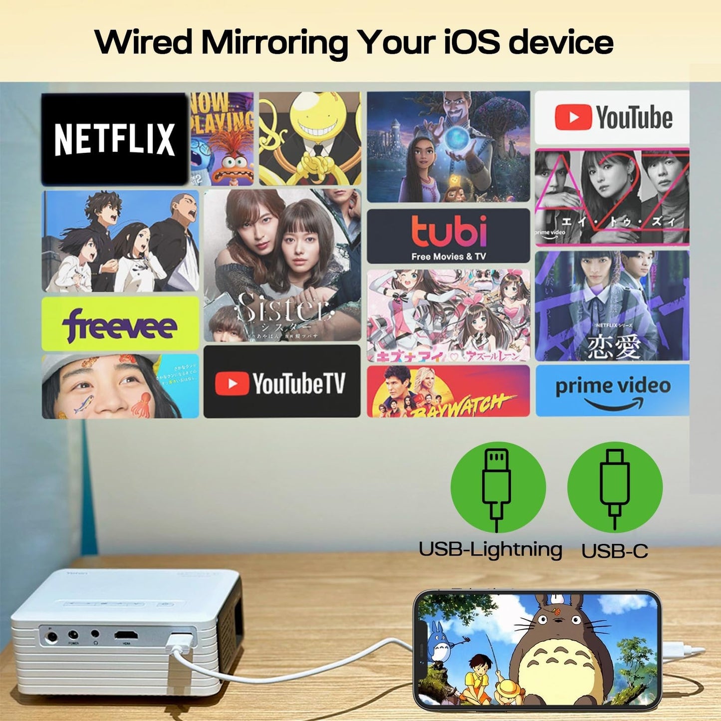 Projector - YOTON Mini Portable Phone Projector 1080P Full HD Supported, Outdoor Pico Home Movie Theater Projector, Y3 Projecteur Compatible with Fire Stick, HDMI, USB, PS5, Xbox, iOS, Android, Laptop