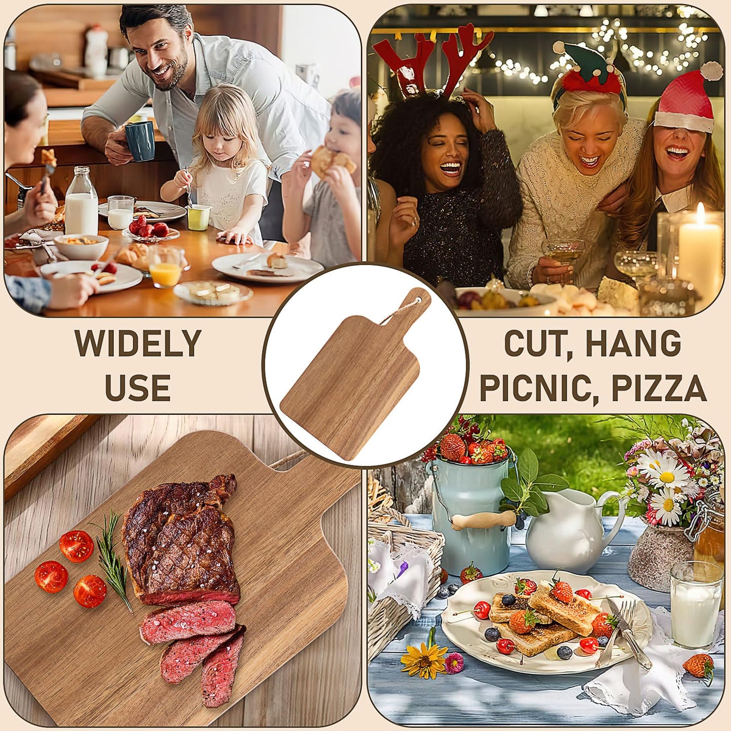 12-Pack Acacia Wood Cutting Boards with Handles, 12x6 Inch Chopping Board Bulk, Wooden Charcuterie Boards for Viggie, Fruits, Meal, Snack, Cheese, Engraving Holiday Gifts & Decor