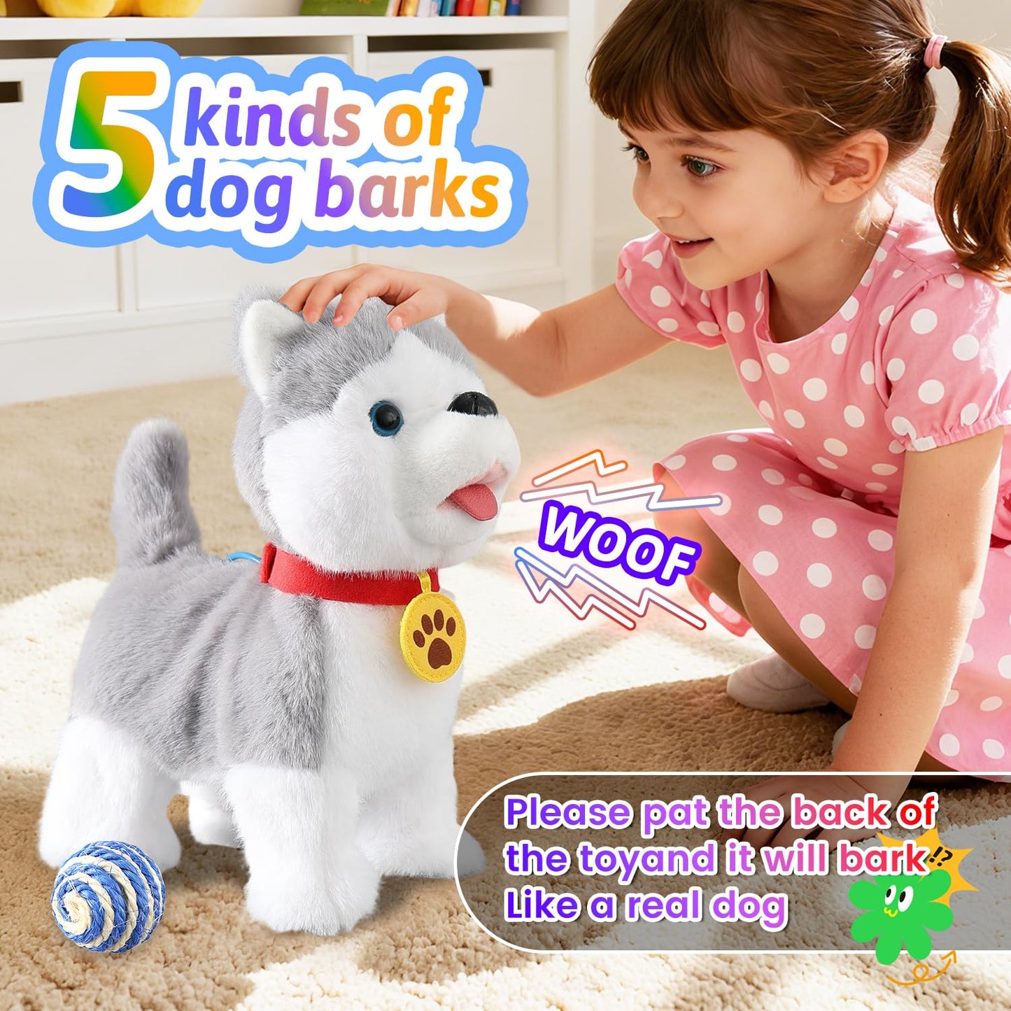 Walking Barking Singing Husky Puppy Toy, Repeats What You Say, Realistic Licking Tongue Wagging Tail Mechanical Dog with Electronic Touch or Voice Control, Interactive Music Dancing Plush Pet for Kids