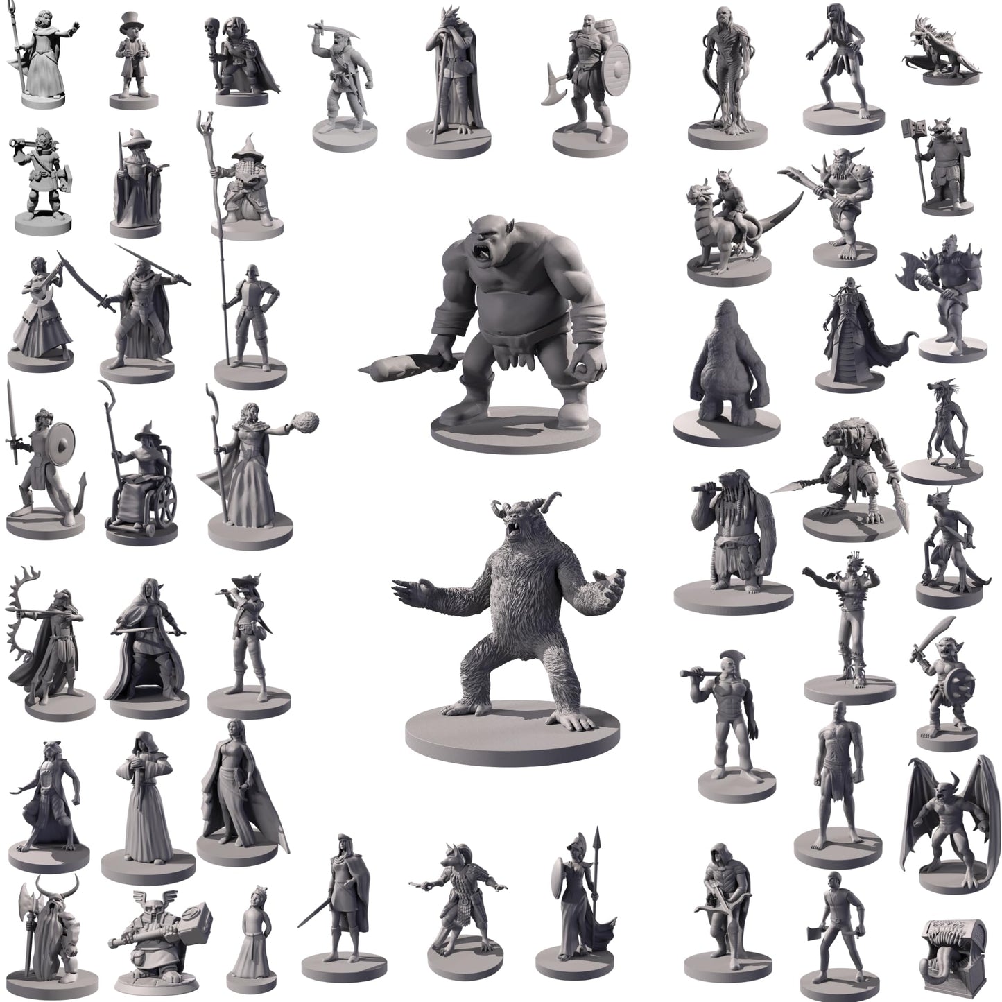 50 Unique Miniatures Fantasy Tabletop RPG Figures for Dungeons and Dragons, Pathfinder Roleplaying Games. Bulk unpainted, Great for D&D