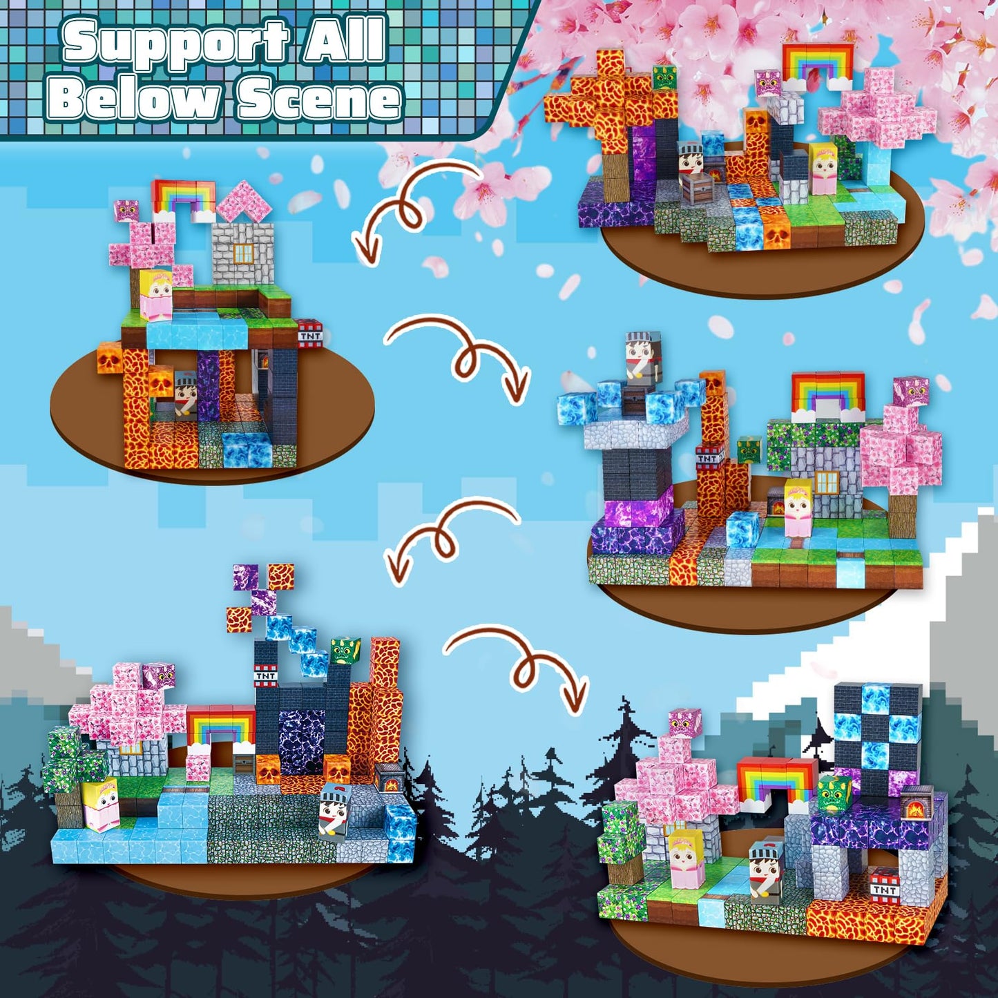 GraceDuck Magnetic Blocks 150 PCS Build Dark Swordsman's Forest Castle - Magnetic Building Blocks Cubes STEM Sensory Toys for Kids Birthday Gifts for 3 4 5 6 7 8 9 10 Year Old Boys Girls Toys