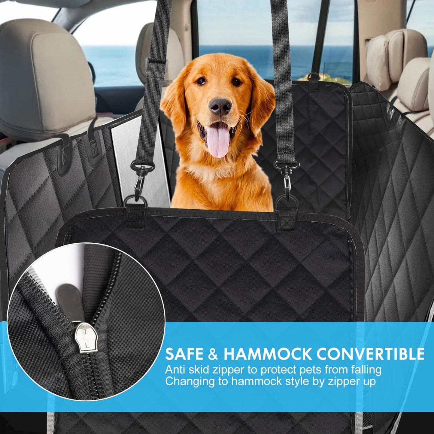 Pets Dog Seat Cover for Back Seat with Mesh Window, 100% Waterproof Heavy-duty Dog Hammock Car Seat Covers for Dogs Non Slip Protection Against Dirt ,Pet Fur, Dog Car Back Seat for Cars SUVs