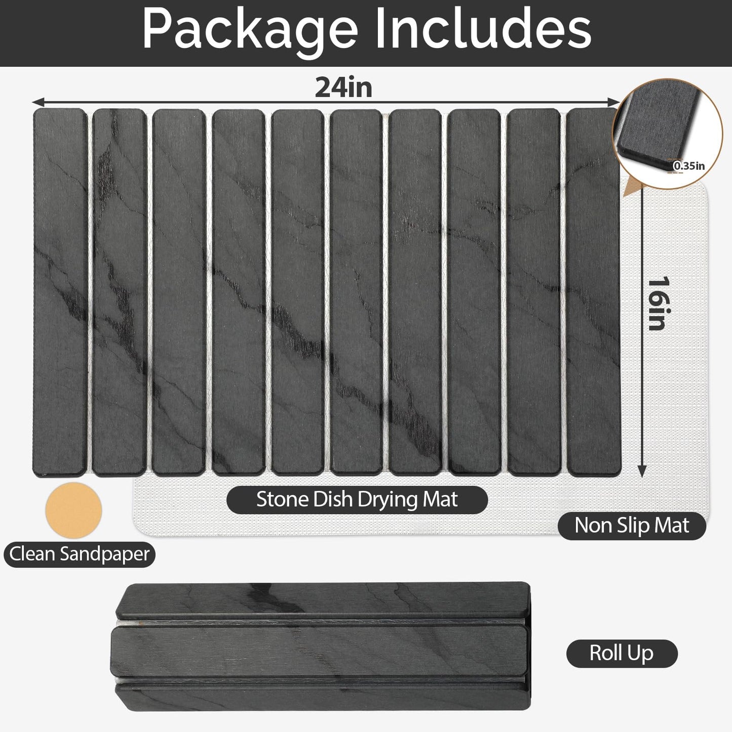 Large Stone Drying Mat for Kitchen Counter&Bathroom, Quick Dry Stone Dishes/Bathroom Mat, Foldable Drying Organizer Pad Suitable for Plate Rack Utensils, Apartment Essentials Decor