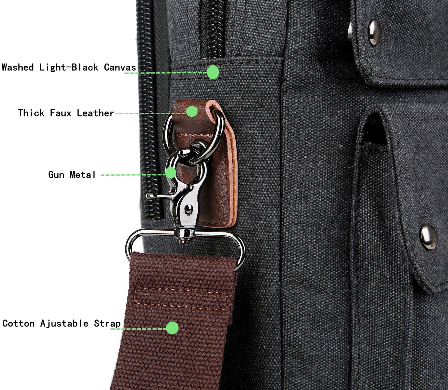 Stylish 17 inch Canvas Laptop Bag Messenger Bag Briefcase Vintage Crossbody Shoulder Bag Military Satchel for Men BC-07, Light Black, Medium, Classic
