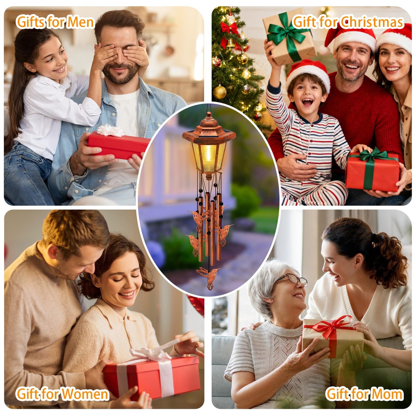 Large Solar Hummingbird Wind Chimes, Gifts for Women Mom Grandma Wife Sister Daughter Neighbor, Classic Bronze Wind Chimes with Wind Catcher, Solar Decor Lights for Outdoor Garden Patio Porch Window