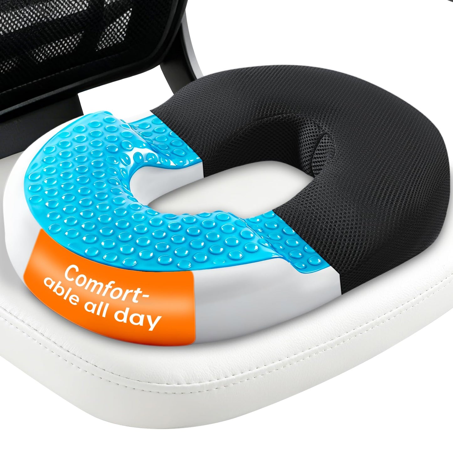 Donut Pillow Seat Cushion for Tailbone Hemorrhoids - Cooling Gel Memory Foam Car Seat Cushion for Office, Home&Wheelchair, Ergonomic Chair Pad Used in Coccyx, Sciatica, Pregnancy, Postpartum Recovery