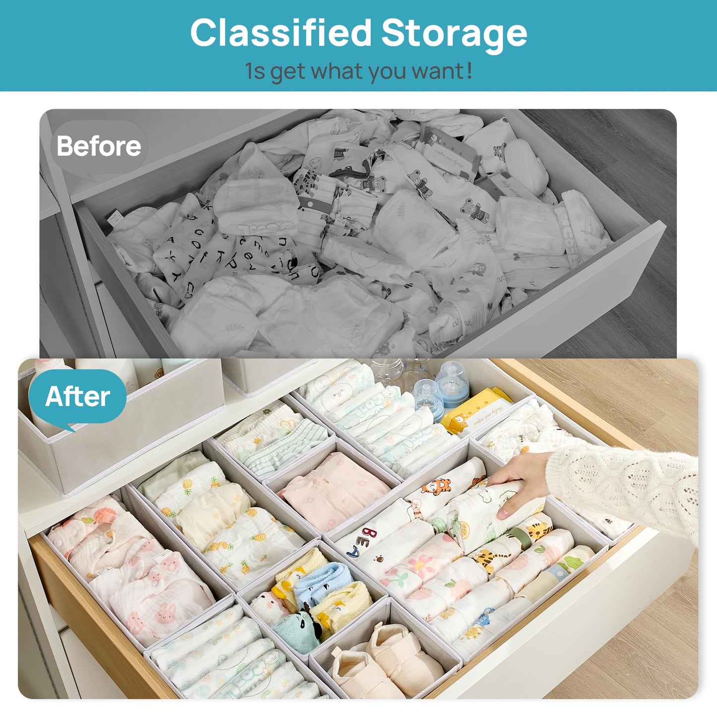 Vtopmart 18Pack Drawer Organizer for Clothes, Underwear Organizer Bins, Foldable Fabric Closet Storage Organization, Dresser Drawer Dividers for Baby Clothing, Bra, Socks, Ties, Scarf