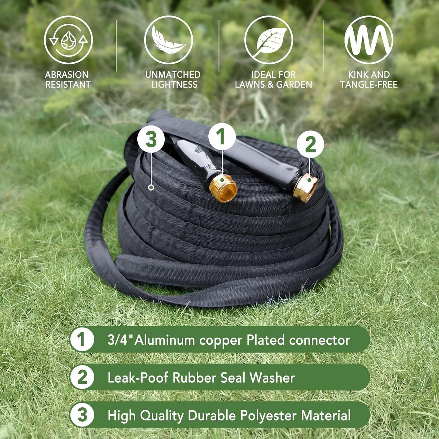 25ft 50ft 100ft Non-Expanding Garden Hose, Hose Pipe, Ultra-Light & Flexible Water Hose - Burst-Resistant, Kink-Free, High-Pressure, All-Weather Use for Lawns, Gardens, and Outdoor Cleanining (100ft)