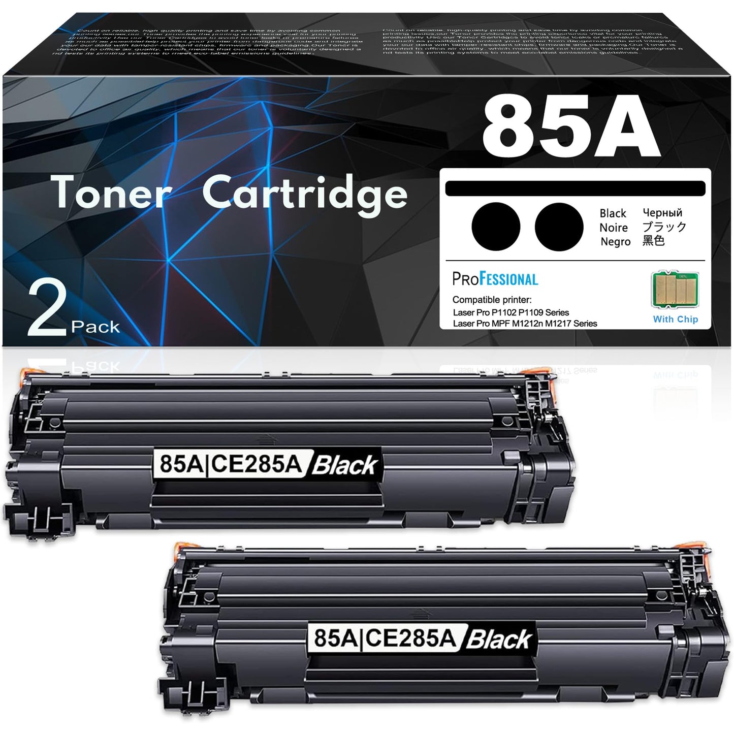 (with chip) 85A Toner Cartridge 2 Pack Black CE285D High Yield Replacement for HP 85A CE285A Toner Cartridge Laser Pro P1102 P1102w P1109w M1212nf M1217nfw Printer Ink