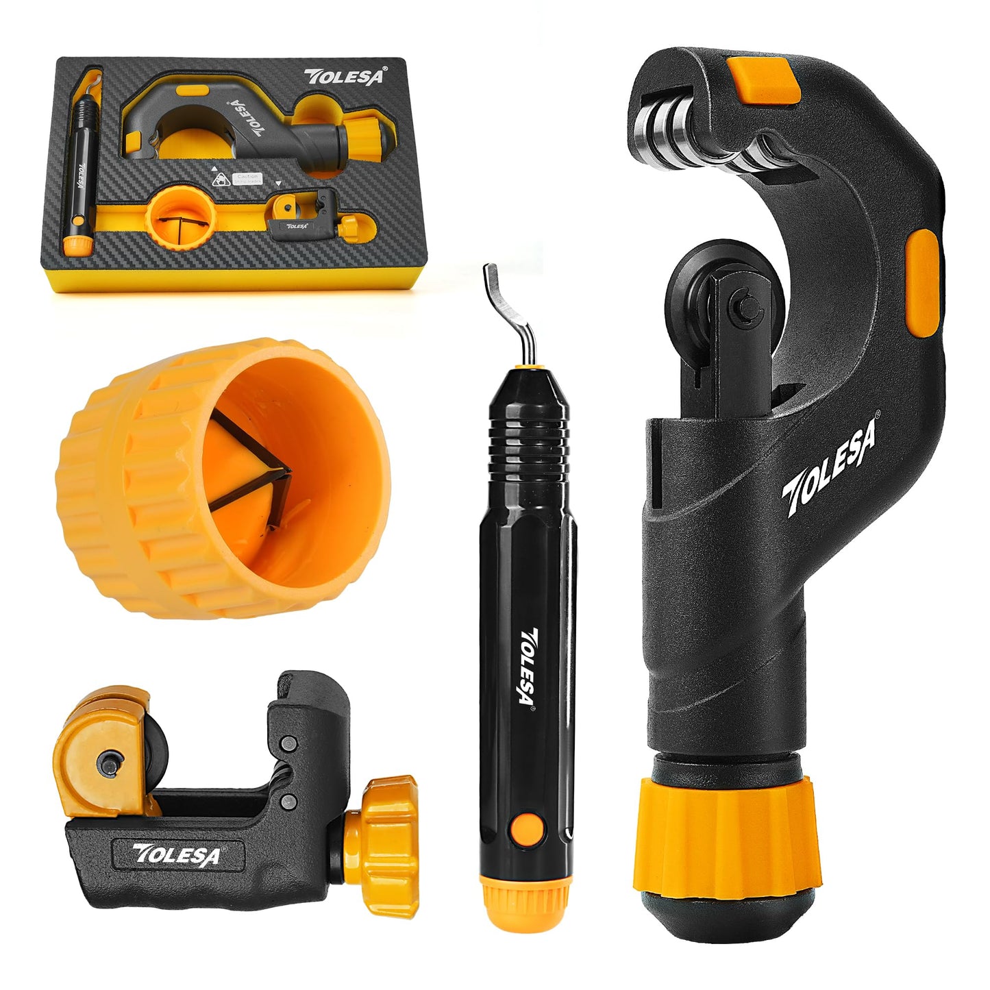 TOLESA Pipe Cutter Tool 2-1/8'', Heavy Duty Mini Copper Pipe Cutters with Deburring Tools Pipe Reamer, Speed Cutting Tubing Cutter for Copper, Aluminum, PVC, Thin Stainless Steel Pipe