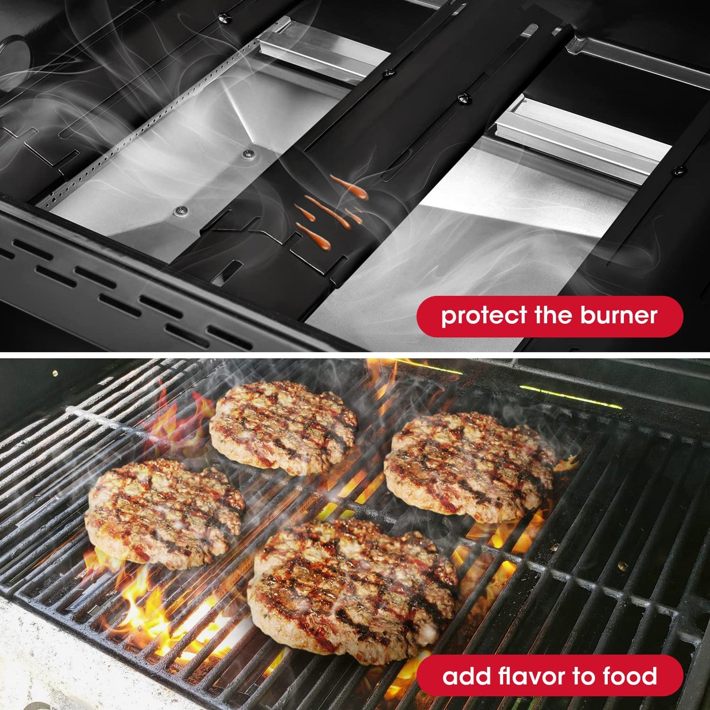 Unicook Heavy Duty Adjustable Porcelain Grill Heat Plate Shield, Heat Tent, Burner Cover, Flame Tamer, Flavorizer Bar for Gas Grill, Extends from 11.75" L up to 21" L, 4 Pack