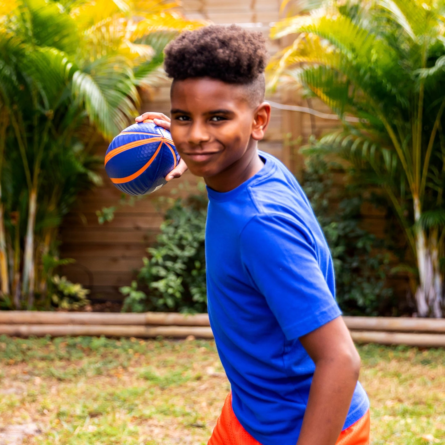 NERF Spiral Grip Mini Football - Patented Spacelace for Ultimate Spirals - Machine Stitched Construction - Pump Included,Blue/Orange, Mini 8.5"