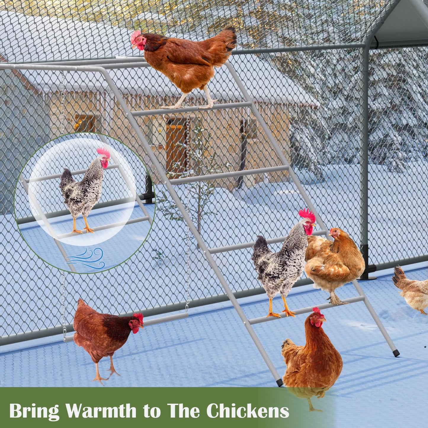 Chicken Coop Perches with Swing, Metal Chicken Roosting Bars, Chicken Run Toys Accessories for Backyard Poultry Habitat Supplies, Hen Perch for Coop, Farm Chick Ladder, Grey