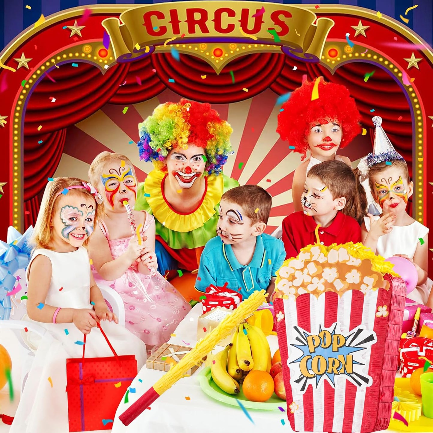 VINTS Popcorn Piñata for Birthday Carnival Circus Parties Great Party Addition for Boys Grils Holiday Celebration (16.9×11.8×3.54in)