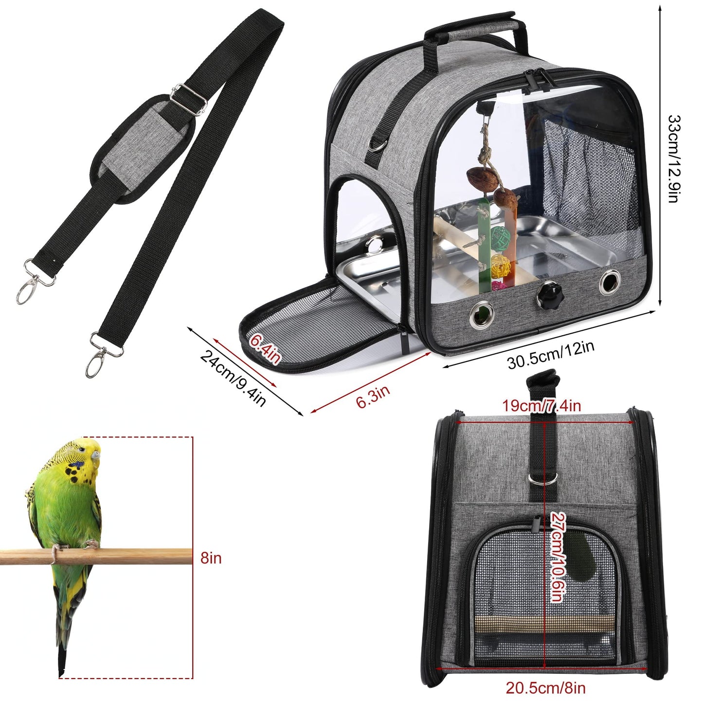 Suertree Bird Carrier Bag Bird Travel Cage with Stand, Small Bird Carrier for Parrot, Portable Bird Carrier Travel Bag, Pet Transparent Breathable Travel Cage