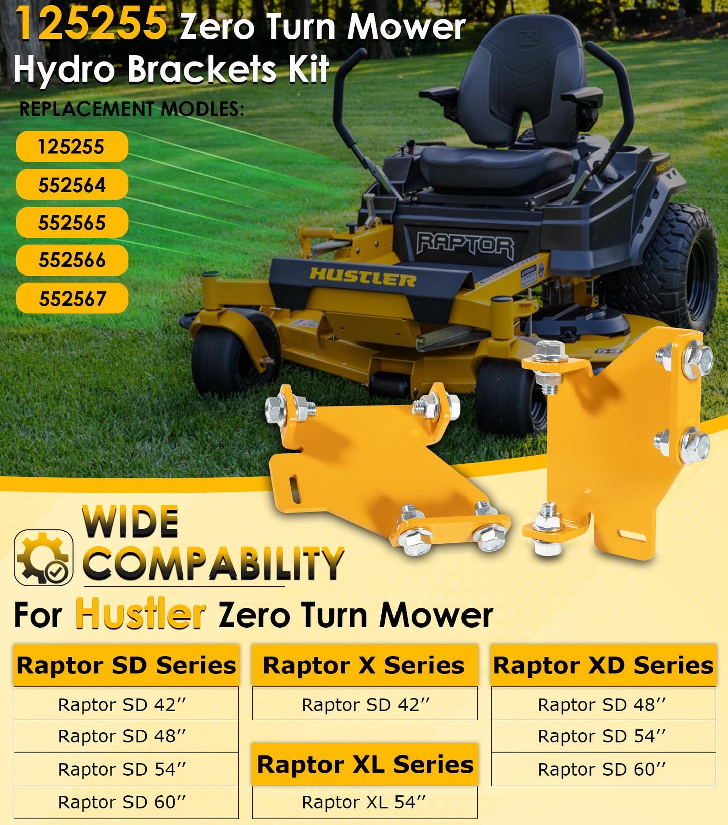 125255 Hydro Transmission Brackets Kit for Zero Turn Mower Hustler Raptor SD SDX Mower Replace 552564, 552565, 552566, 552567