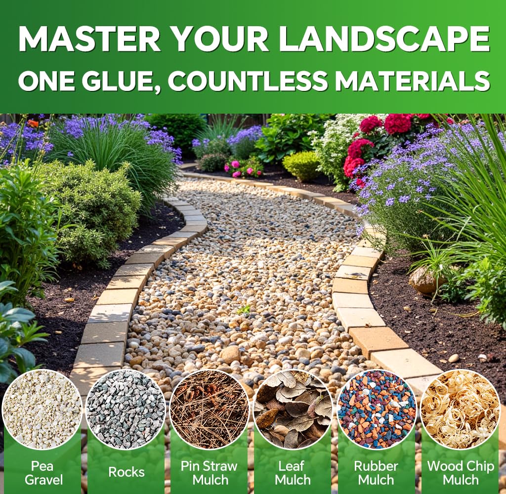 Rock Glue 1 Gallon/128 oz Liquid Rubber Mulch and Stone Binder for Driveways Garden Beds and Walkways Professional Landscape Solution (64oz×2)