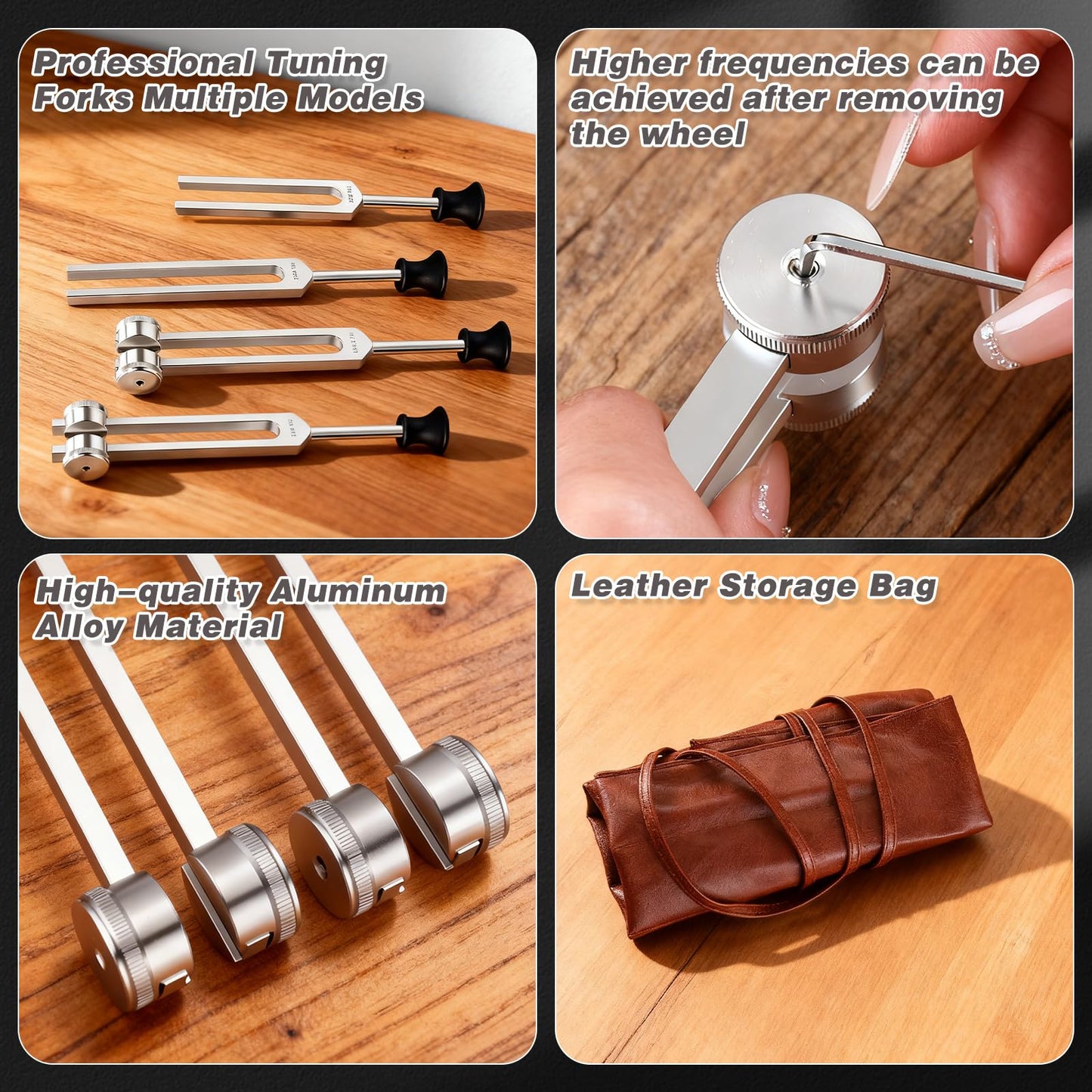 Tuning Forks Set - 128Hz, 136Hz, 256Hz, 384Hz, Chakra & Body Tuning Forks Kit with Activator and Pouch, for Meditation, Relaxation & Energy Balance