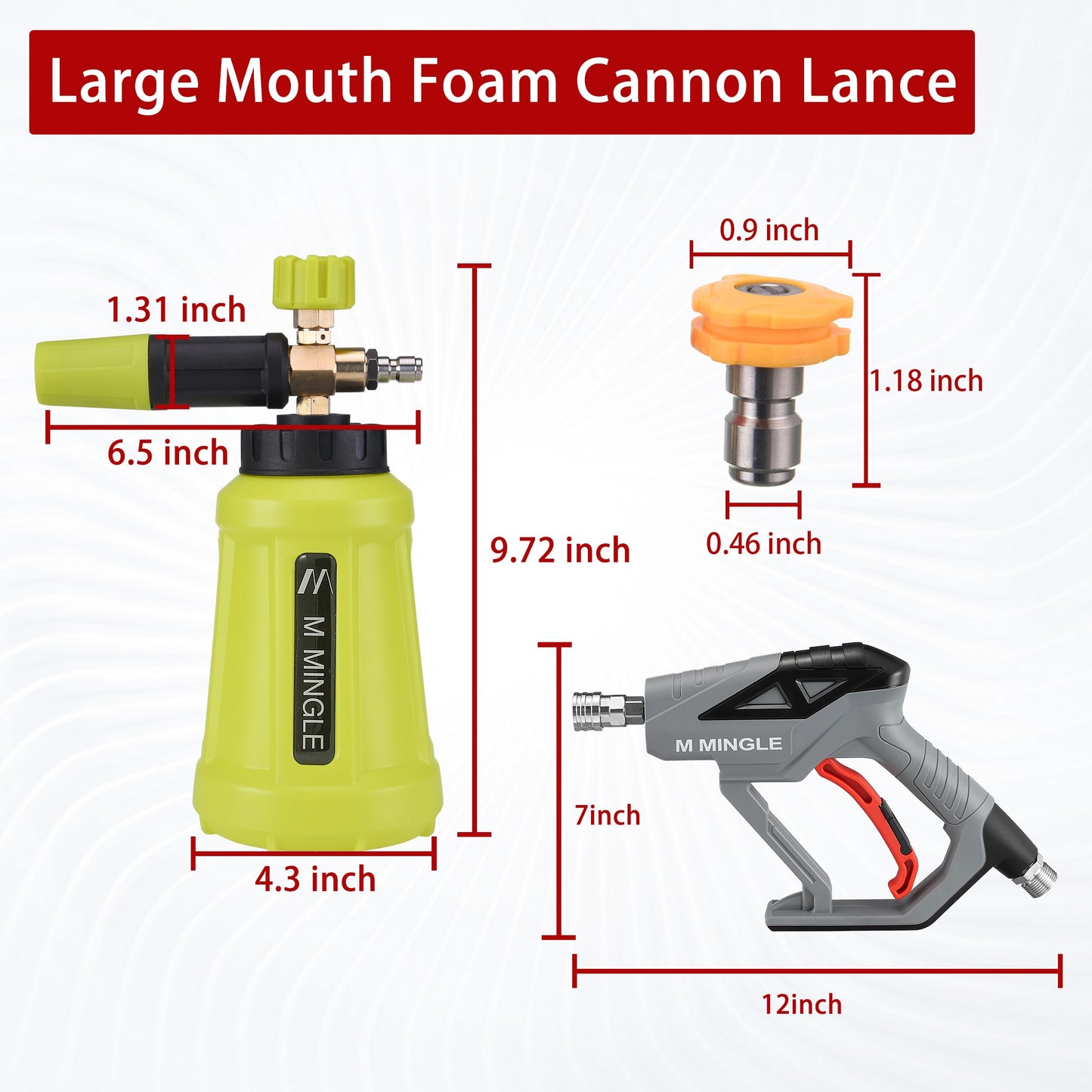 M MINGLE High Pressure Washer Gun Snow Foam Lance, 4000 PSI Cannon Foam Blaster Power Washer with1/4 Quick Connector, Car Wash Foam Cannon Kit with 5 Pressure Washer Nozzle Tips, 1 Liter