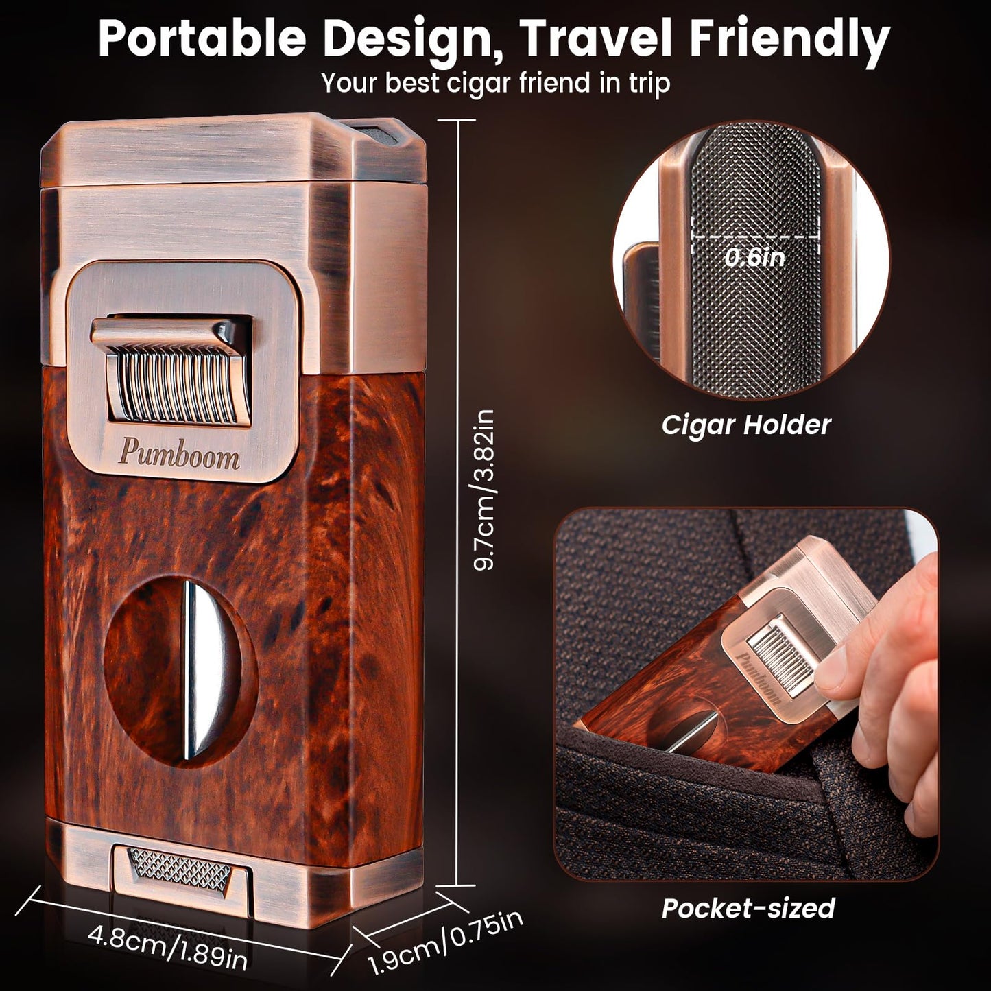 All-in-One Torch Cigar Lighter with Built-in Cigar Cutter V Cut, Cigar Holder, Dual Windproof Jet Flame, Butane Lighter with Gift Box, Cool Lighters for Candle, Smoking, Outdoor Cigar Accessories