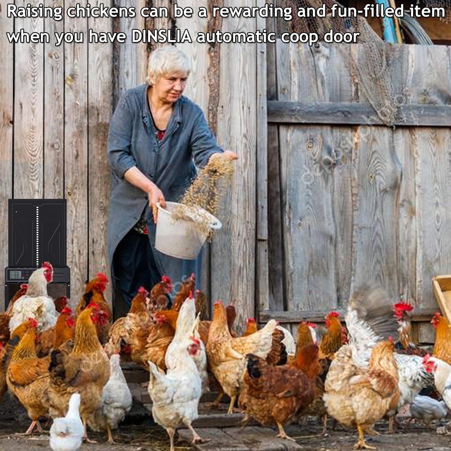 Automatic Chicken Coop Door with Timer - Enlarge Thickening Battery Powered Aluminum Chicken Door - Waterproof Automatic Coop Accessories for Chickens with LCD Screen