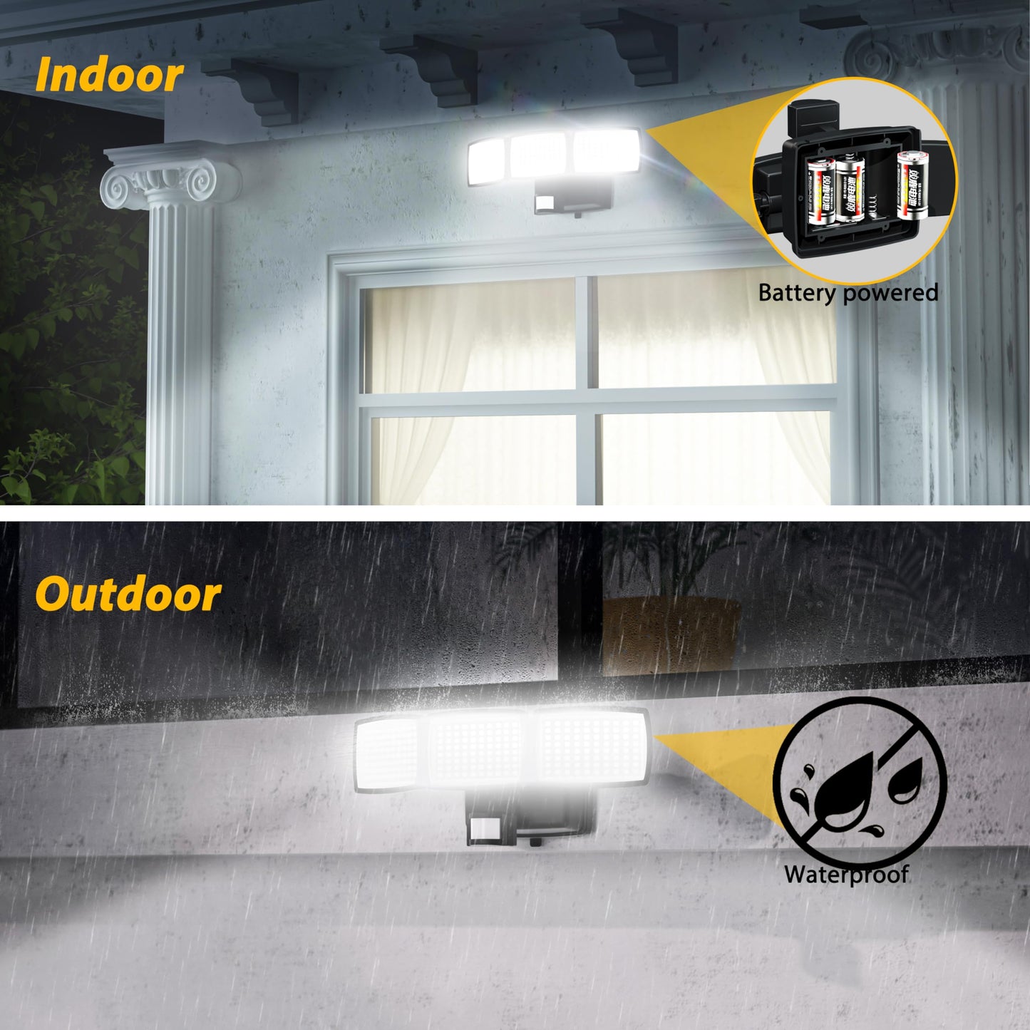 AIXPI Battery Operated Motion Sensor Outdoor Lights, 1500LM Wireless Flood Lights, IP65 Waterproof Security Lights, Motion Detector Lights for Outside, Yard, Garage 1Pack