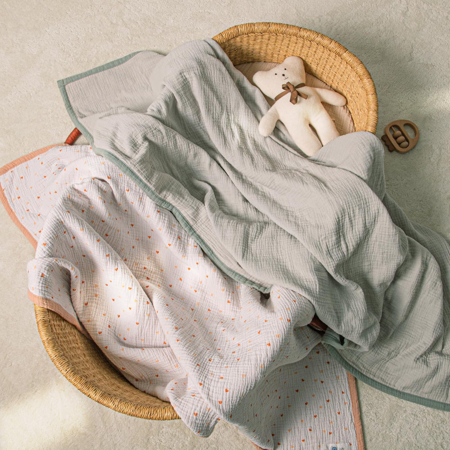 lulumoon Muslin Baby Blanket for Girls: Lightweight Cotton Blanket for Newborn - Soft Nursery Blanket for Stroller 47x47 Inches (Bunny)