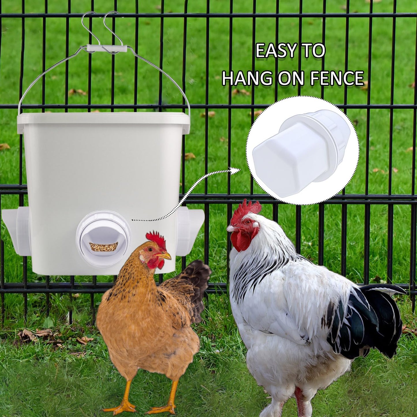 Automatic Chicken Feeder and Waterer Set Hanging Chicken Feeder No Waste Poultry Feeder 3 Gallon Water Feeder