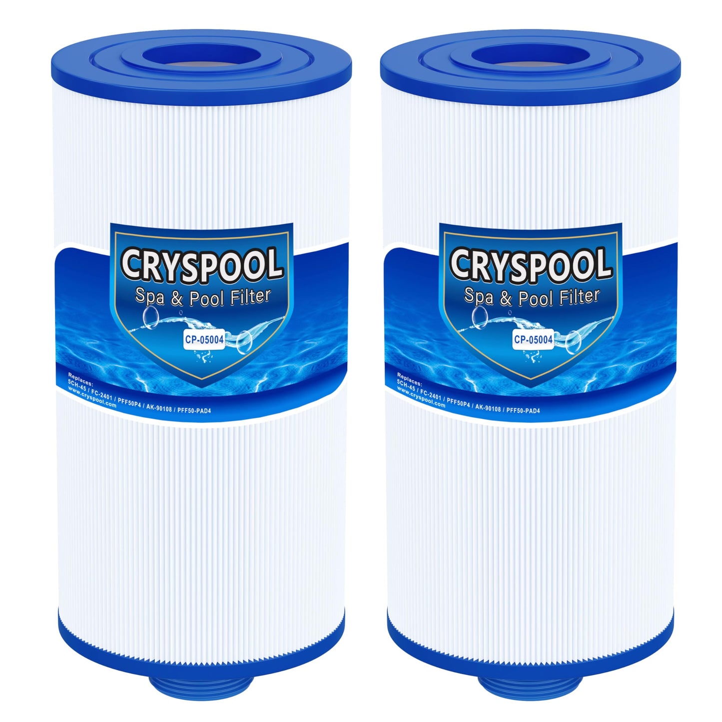 Cryspool® 05004 Filter Compatible with 5CH-45, FC-2401, PFF50P4, Baleen AK-90108, PFF50-PAD4, PFF50P, 45 Sq. Ft Spa Filter Cartridge, 2 Pack