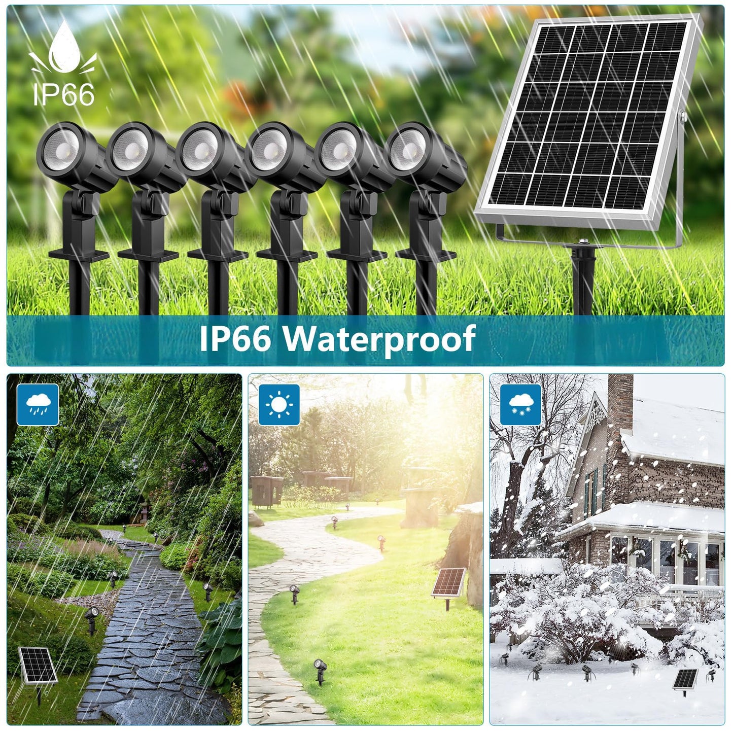 MEIHUA Solar Spot Lights Outdoor, 6 in 1 Solar Landscape Spotlights 2700K Warm White, 3 Lighting Modes & 3 Brightness, IP66 Waterproof Solar Lights Outdoor Garden for Pathway Driveway Yard Tree