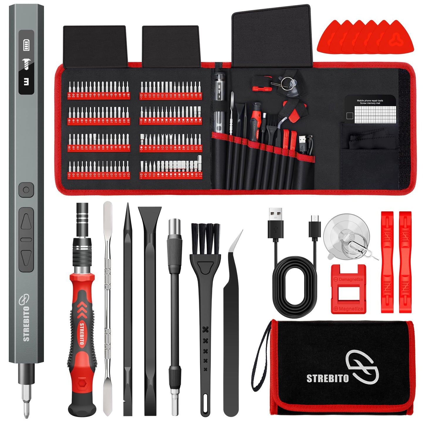 STREBITO 144-Piece Upgraded Electric Screwdriver, Max 0.7 N.m, 120 Magnetic Bits, 5-Gear Torque Adjustment, Precision Screwdriver Set, Repair Tool Kit for Tech, Electronics and PC, Gifts for Men