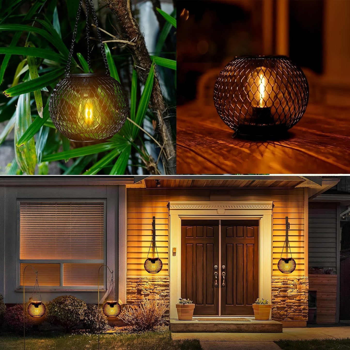 SyouHome Solar Lanterns Outdoor, 4 Pack Brighter Metal Solar Hanging Lanterns, IP65 Waterproof Solar Lights Outdoor, Gardening Gifts & Decor for Garden Yard Patio Pathway