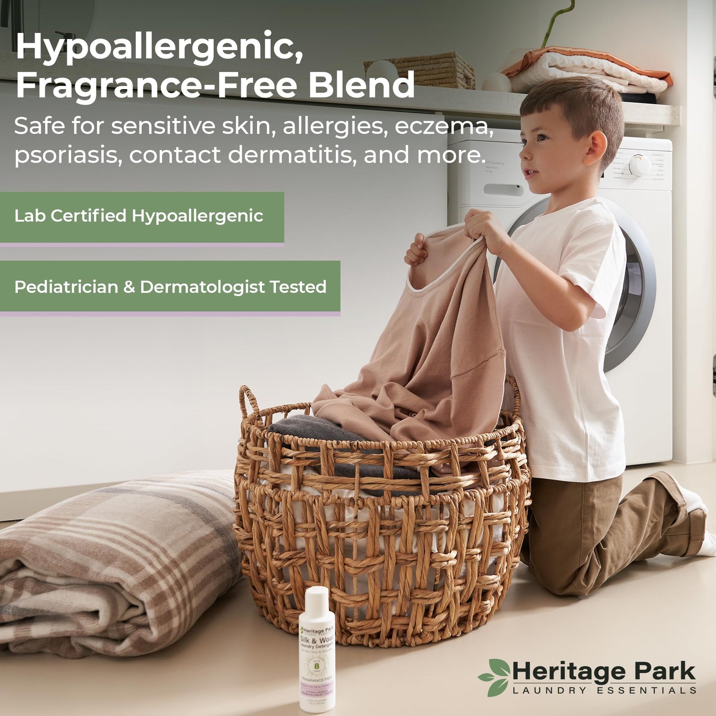 Heritage Park Silk & Wool Fragrance Free, Hypoallergenic, pH-Neutral Laundry Detergent - Dermatologist-tested, Sensitive Skin-Friendly, Enzymes-Free, Ultra Concentrated (4 fl oz Trial Size)